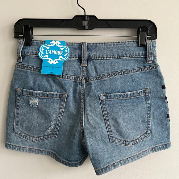 L'amour Nanette Lepore Floral Embroidered Jean Shorts High Waist Distressed 3 - Picture 2 of 3